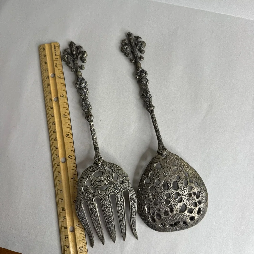 Vintage Italian Cherub Salad Servers Set Ornate Putti Fleur De Lis Italy
